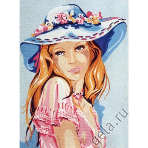 Канва с нанесенным рисунком Diamant &quot;Девушка в голубой шляпке&quot; (фото, вид 1)