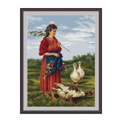 Набор для вышивания крестом Luca-S "Девочка с гусями (Маковский)" (фото, вид 1)