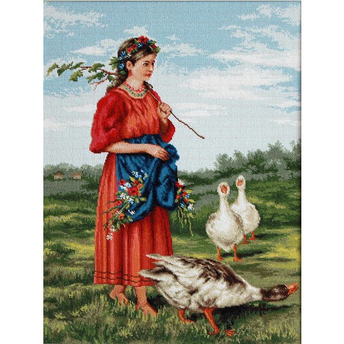 Набор для вышивания крестом Luca-S "Девочка с гусями (Маковский)" (фото)