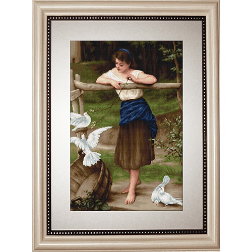 Набор для вышивания крестом Luca-S "Девушка дразнящая голубей" (фото)