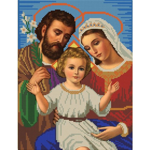 Ткань с рисунком для вышивки бисером Конёк "Святое семейство" (голуб.фон)