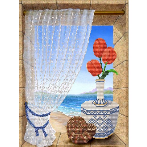 Ткань с рисунком для вышивки бисером Конёк "Вид на море"