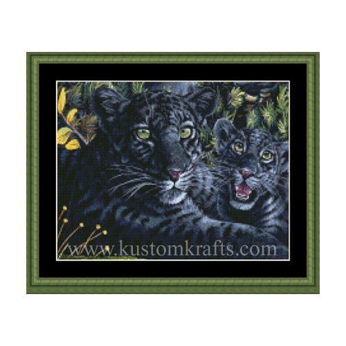 Набор для вышивания крестом Kustom Krafts Inc. &quot;Черная пантера с детенышем&quot; (фото)
