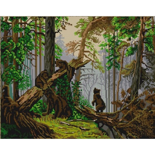 Ткань с рисунком для вышивки бисером Конёк "Утро в сосновом лесу"