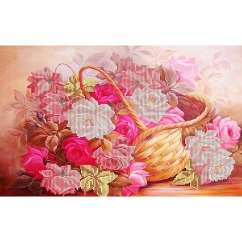 Ткань с рисунком для вышивки бисером Конёк "Розы в корзине"