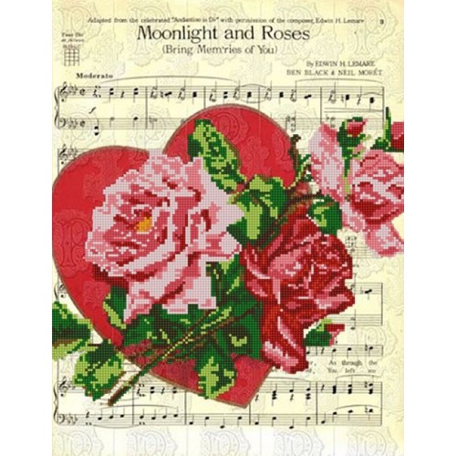 Ткань с рисунком для вышивки бисером Конёк "Лунный свет и розы"
