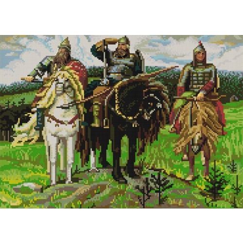 Ткань с рисунком для вышивки бисером Конёк "Три богатыря"