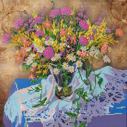 Ткань с рисунком для вышивки бисером Абрис Арт &quot;Луговые цветы - 1&quot;