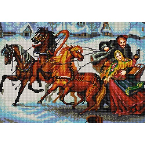 Ткань с рисунком для вышивки бисером Конёк "Тройка лошадей"