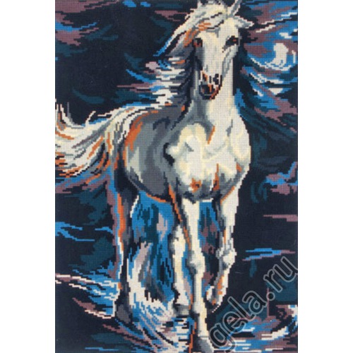 Канва с нанесенным рисунком Gobelin-L "Белый конь в сизой дымке"