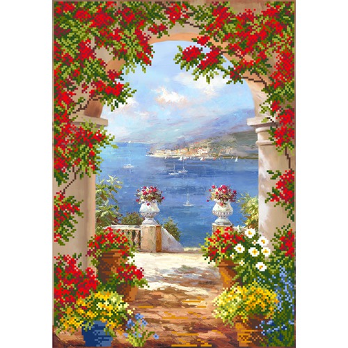 Ткань с рисунком для вышивки бисером Матрёнин посад "Цветы средиземноморья"