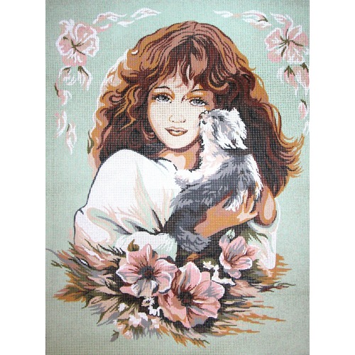 Канва с нанесенным рисунком Diamant "Девушка с кошкой" (фото)