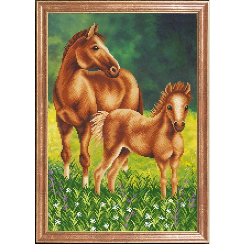Ткань с рисунком для вышивки бисером Магия канвы "Лошадь с жеребенком"
