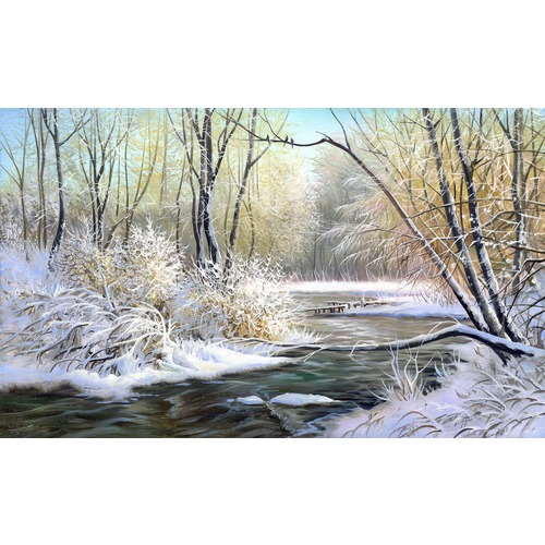 Ткань с рисунком для вышивки бисером Матрёнин посад "Зимняя река" (фото)