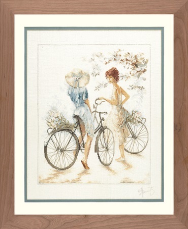 Набор для вышивания крестом LANARTE "Девушки на велосипедах"