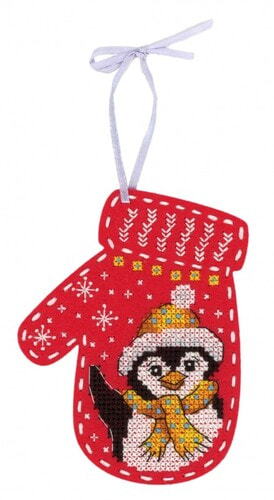 Набор для вышивания крестом М.П. Студия "Новогодняя варежка из фетра. Пингвиненок"