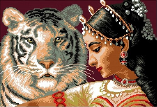 Канва с нанесенным рисунком Матрёнин посад "Девушка и белый тигр"