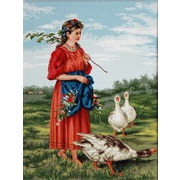 Набор для вышивания крестом Luca-S "Девочка с гусями (Маковский)"