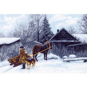 Канва с нанесенным рисунком Матрёнин посад "Зима в деревне"