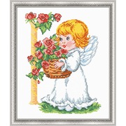 Набор для вышивания крестом Овен "Ангелочек с корзиной роз"