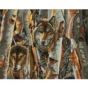 Ткань с рисунком для вышивки бисером Конёк "Волки в лесу"