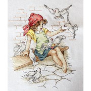 Набор для вышивания крестом Luca-S "Девочка с голубями"