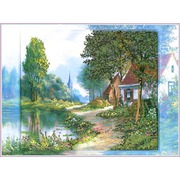 Ткань с рисунком для вышивки бисером Глурия (Астрея) "Вид на деревню"