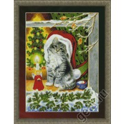 Набор для вышивания крестом Kustom Krafts Inc. "Рождественский котёнок"