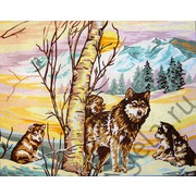 Канва с нанесенным рисунком Gobelin-L "Волчата зимой"