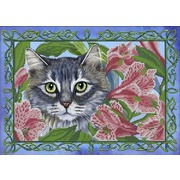 Ткань с рисунком для вышивки бисером Глурия (Астрея) "Кот-весна"