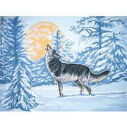 Канва с нанесенным рисунком Grafitec "Волк при свете луны"