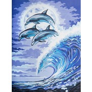 Канва с нанесенным рисунком Grafitec "Дельфины в лунном свете"
