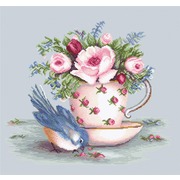 Набор для вышивания крестом Luca-S "Птичка и чашка чая"