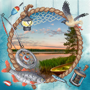 Ткань с рисунком для вышивки бисером М.П. Студия "Сезон рыбалки"