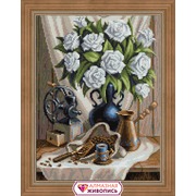 Набор для выкладывания мозаики Алмазная живопись "Белые розы и черный кофе"