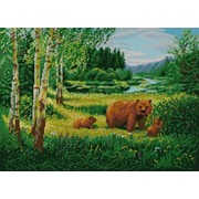 Ткань с рисунком для вышивки бисером Конёк "Пейзаж с медведями"
