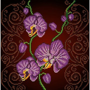 Ткань с рисунком для вышивки бисером Божья коровка "Орхидея фиолетовая"