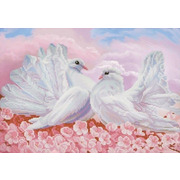 Ткань с рисунком для вышивки бисером Конёк "Любовь и голуби"