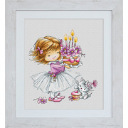 Набор для вышивания крестом Luca-S "Девочка с котёнком и тортиком"