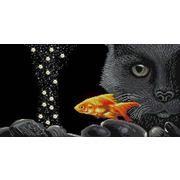 Ткань с рисунком для вышивки бисером Конёк "Кот и золотая рыбка"