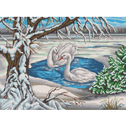 Канва с нанесенным рисунком Конёк "Лебеди у пруда"