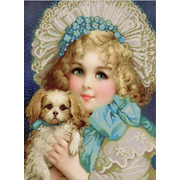 Ткань с рисунком для вышивки бисером Конёк "Девочка с собачкой"