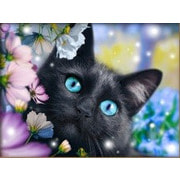 Набор для выкладывания мозаики Алмазная живопись "Черный кот в цветах"