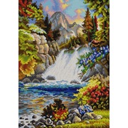 Ткань с рисунком для вышивки бисером Конёк "У водопада"