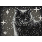 Ткань с рисунком для вышивки бисером Конёк "Черный кот"